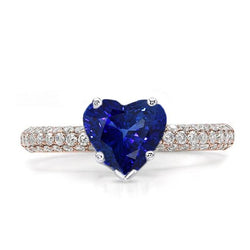 Solitär-Herz-Blauer Saphir-Ring mit Diamanten in Pave-Fassung 3,50 Karat