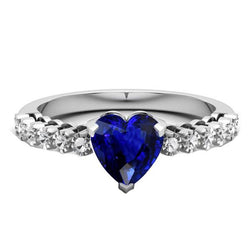 Solitär-Herz-Ceylon-Saphir-Ring mit Diamantakzenten 2 Karat