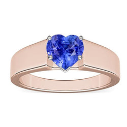 Solitär-Herz-Saphir-Ring 1,50 Karat zweifarbiger Gold mit dickem Schaft