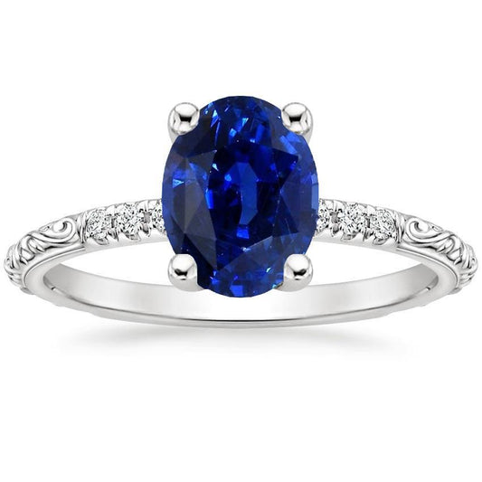 Solitär im antiken Stil, blauer Saphir mit Akzentring 3,50 Karat - harrychadent.ch