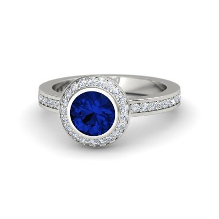 Solitär im Rundschliff mit Akzenten 2.40 ct Ceylon-Saphir-Diamanten-Ring