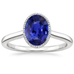 Solitär Lünette Set Ceylon Saphir Ring Oval Weißgold 3 Karat