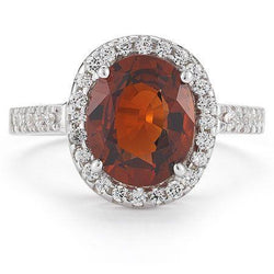 Solitär mit Akzent 11,40 ct Granat und Diamanten Ring Weißgold 14K