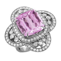 Solitär mit Akzent 12 Karat Kunzit mit Diamanten Ring Gold
