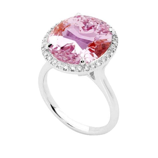 Solitär mit Akzent 22,50 ct. Kunzit mit Diamanten Ring Weißgold - harrychadent.ch