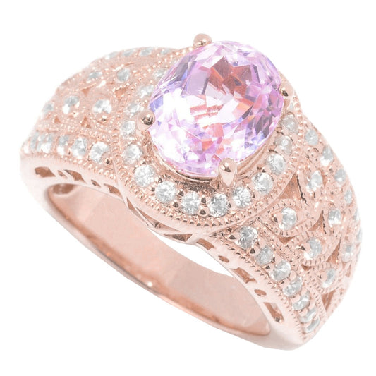 Solitär mit Akzent Kunzit mit Diamanten 15 Karat Ring Roségold - harrychadent.ch