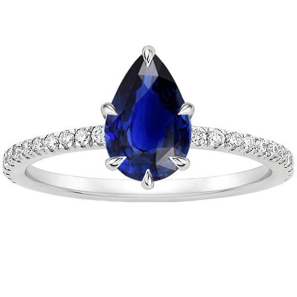 Solitär mit Akzenten Ring Birnenblauer Saphir & Diamanten 3.50 Karat