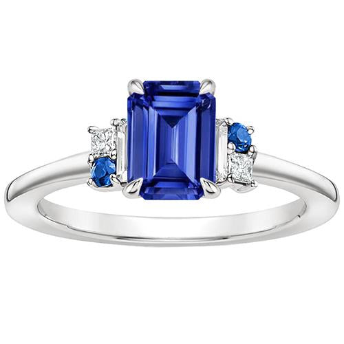 Solitär mit Akzenten Ring Blaue Saphire & Diamanten 3 Karat