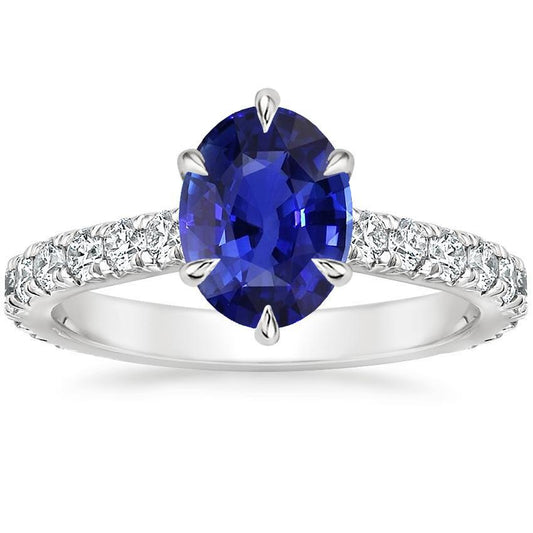 Solitär mit Akzenten Ring Blauer Saphir & Pave Diamant 4 Karat besetzt - harrychadent.ch