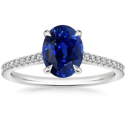Solitär mit Akzenten Ring Blauer Saphir & Pave Diamanten 3 Karat