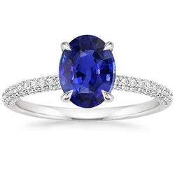 Solitär mit Akzenten Ring Oval Blauer Saphir & Diamanten 5,25 Karat