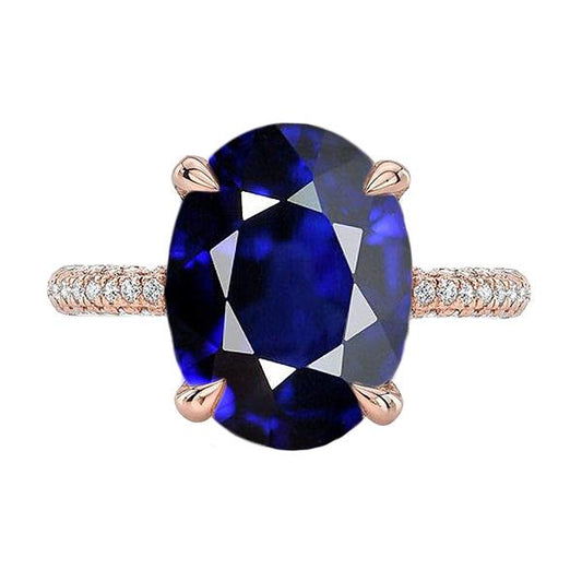 Solitär mit Akzenten Ring Oval Blauer Saphir & Diamanten 5,50 Karat - harrychadent.ch