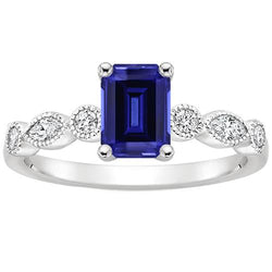 Solitär mit Akzenten Ring Smaragdblauer Saphir & Diamant 4 Karat