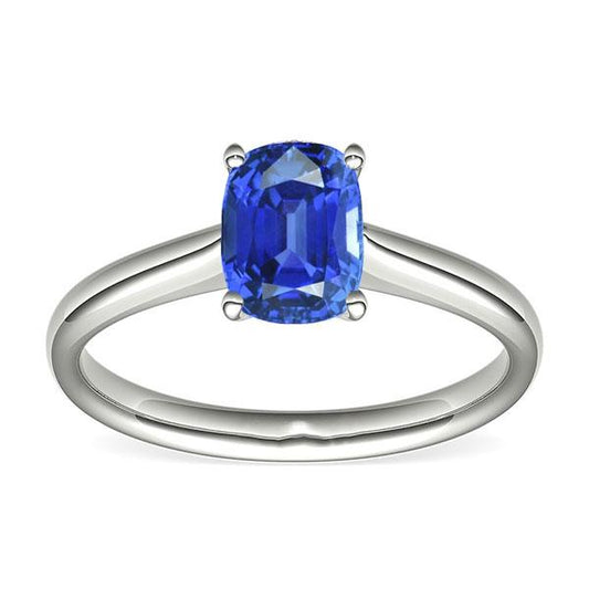 Solitär Ovaler natürlicher blauer Saphirring 2 Karat 14K Weißgold - harrychadent.ch