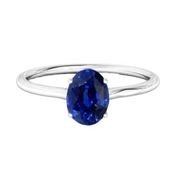 Solitär Ovaler tiefblauer Saphirring 2 Karat Weißgold