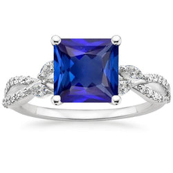 Solitär-Ring aus blauem Saphir mit Marquise und runden Akzenten 6 Karat