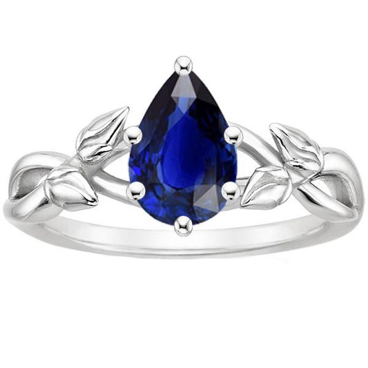 Solitär Ring Blatt Infinity Style Birnenform Blauer Saphir 2 Karat