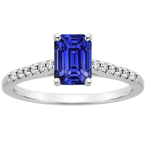 Solitär-Ring Blauer Saphir mit Akzenten Pave-Set Diamanten 4 Karat