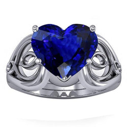 Solitär Ring Herz Tiefblauer Saphir Vintage-Stil 3.50 Karat