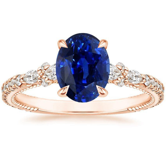 Solitär-Ring mit Birnen-Diamant-Akzenten Oval Ceylon Saphir 4 Karat - harrychadent.ch