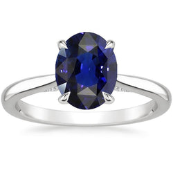 Solitär-Ring mit blauem Saphir im Ovalschliff 2 Karat Weißgold 14K