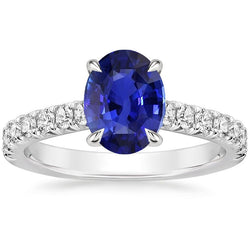 Solitär-Ring mit Diamanten-Akzenten Ovaler blauer Saphir 4 Karat