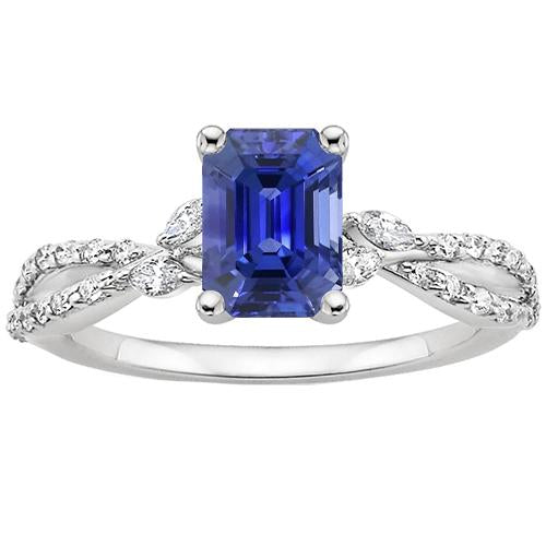 Solitär-Ring mit Marquise-Diamant-Akzenten & blauem Saphir 4 Karat