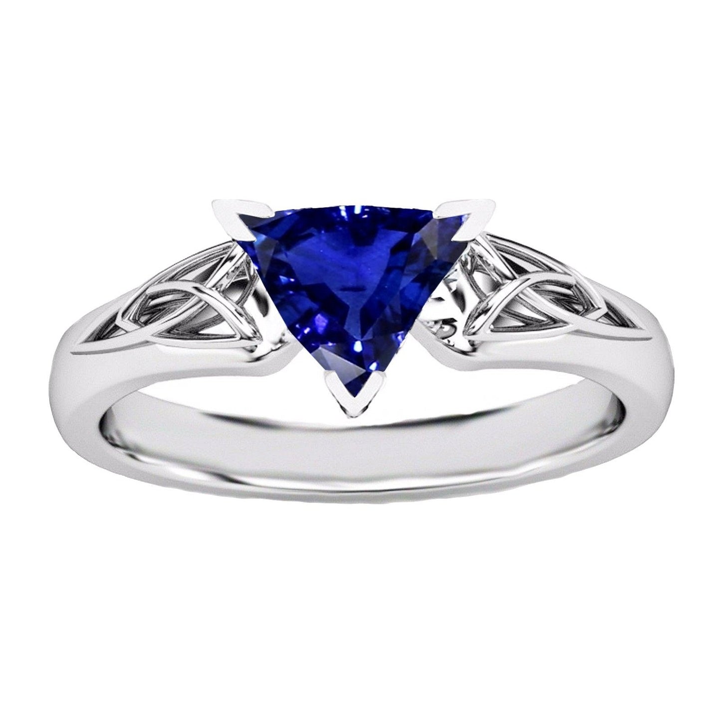 Solitär-Ring Trillion V Zinke Blauer Saphir Antik-Stil 2 Karat - harrychadent.ch