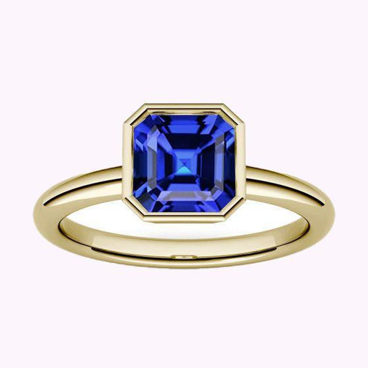 Solitärring 1,50 Karat Lünette Set Asscher Saphir Gelbgold 14K - harrychadent.ch