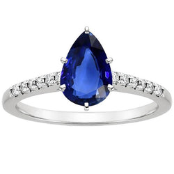 Solitärring Birnenblauer Saphir mit Akzenten Pave Diamanten 5 Karat