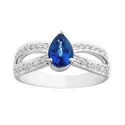 Solitärring Birnenblauer Saphir mit Diamantakzenten 3.50 Karat