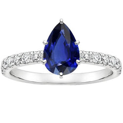 Solitärring Birnenblauer Saphir Pave Set Diamantakzente 5,25 Karat