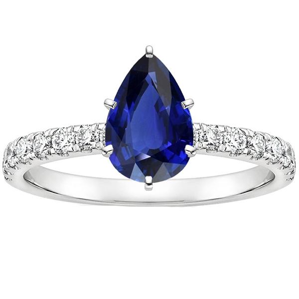 Solitärring Birnenblauer Saphir Pave Set Diamantakzente 5,25 Karat - harrychadent.ch