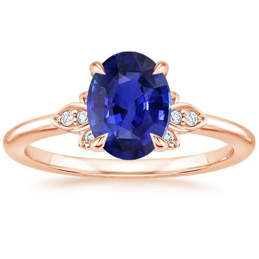 Solitärring Blauer Saphir & Diamantakzente 4 Karat Blumenstil - harrychadent.ch