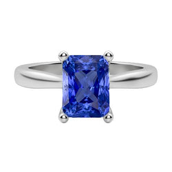Solitärring Gold Blauer Saphir Radiant Cut 2 Karat Konischer Schaft