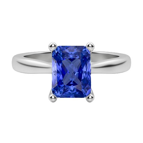 Solitärring Gold Blauer Saphir Radiant Cut 2 Karat Konischer Schaft - harrychadent.ch