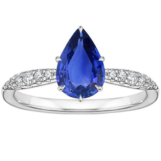 Solitärring mit Akzenten Blauer Saphir im Birnenschliff & Diamanten 5 Karat