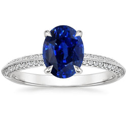 Solitärring mit Akzenten Ovaler blauer Saphir & Diamanten 4,50 Karat