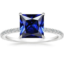Solitärring mit Akzenten Princess Cut Ceylon Saphir Neu 6 Karat