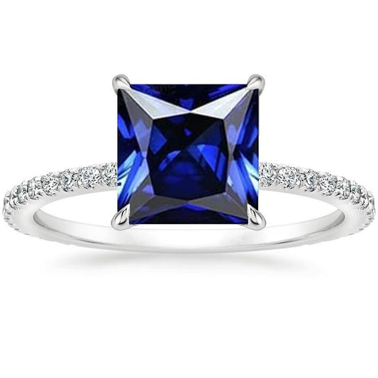 Solitärring mit Akzenten Princess Cut Ceylon Saphir Neu 6 Karat - harrychadent.ch