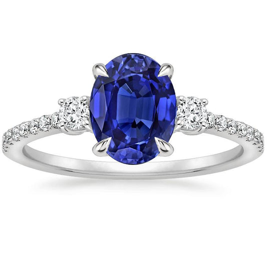 Solitärring mit blauem Saphir und runden Diamantakzenten 3.50 Karat - harrychadent.ch