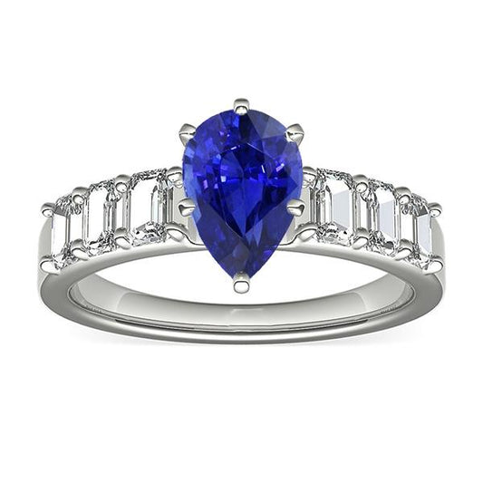 Solitärring mit Smaragd-Diamant-Akzenten Blauer Saphir 2,50 Karat - harrychadent.ch