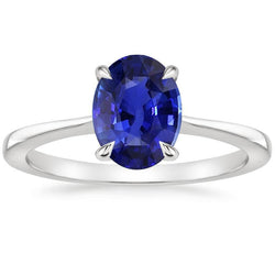 Solitärring Oval Blauer Saphir 3.50 Karat Konischer Schaft Weißgold
