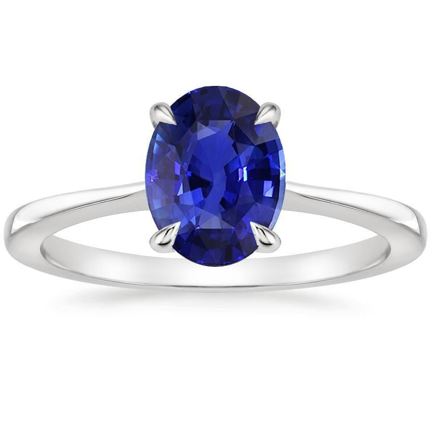 Solitärring Oval Blauer Saphir 3.50 Karat Konischer Schaft Weißgold - harrychadent.ch