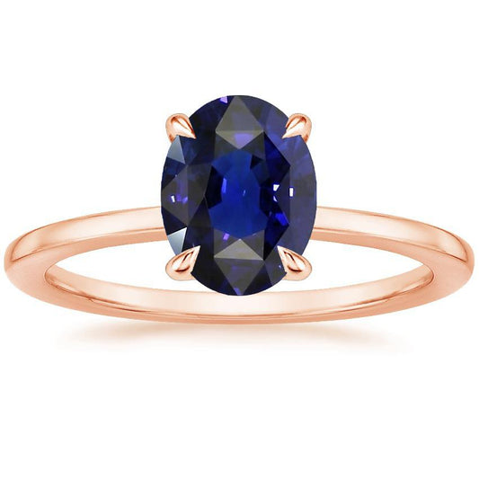 Solitärring Ovalschliff Roségold Ceylon Saphir 3 Karat Zinken-Set - harrychadent.ch