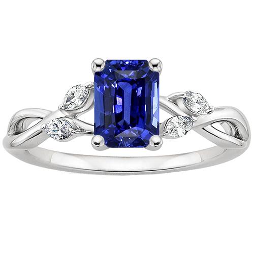 Solitärring Smaragd blauer Saphir mit Marquise-Diamanten 4 Karat