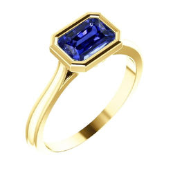 Solitärring Smaragd Blue Saphir Lünette Set 1,50 Karat Gold 14K