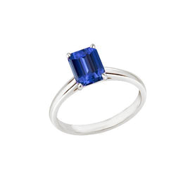 Solitärring Smaragd Naturblauer Saphir 2 Karat Zinken-Set