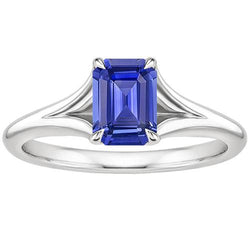 Solitärring Sri Lanka Saphir 3 Karat Weißgold im Smaragdschliff 14K