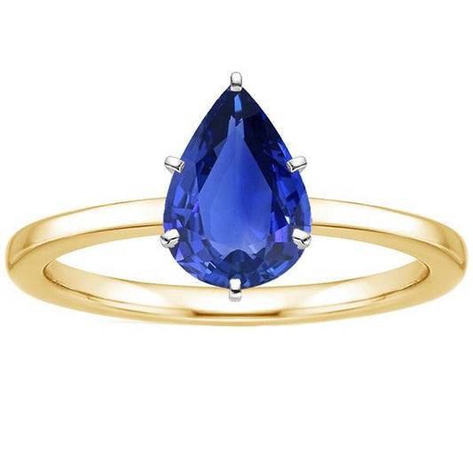 Solitärring Two Tone Gold 14K Birne Ceylon Saphir 2 Karat